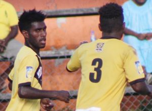 Erakor Golden Star young striker Kaltfer Kaltack celebrates one of his goal in the League competition. He and his team ready to take on Amicale Fc this Saturday.